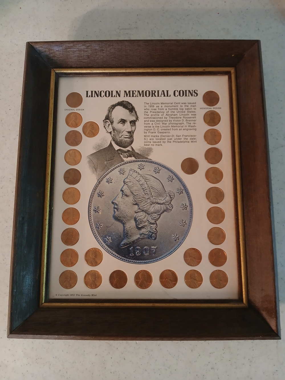Lincoln Memorial Coin Display Framed Wall Art 1974